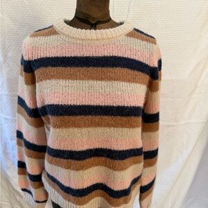 Miami Striped Crew Neck Sweater - Pink, Brown, and Navy